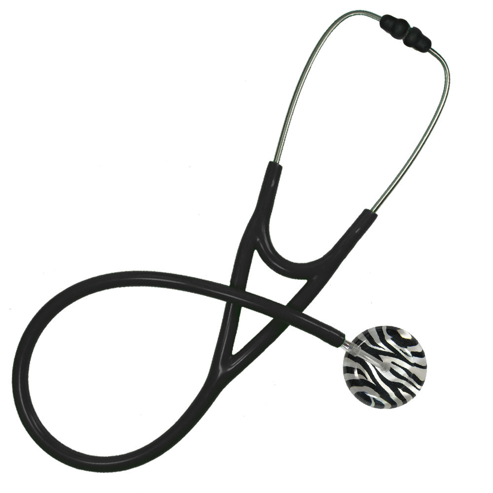 White Zebra Stripe - Ultrascope Single Stethoscope - Custom Painted - Single Stethoscope - Ultrascope - Clear Acrylic Bubble Stethescope