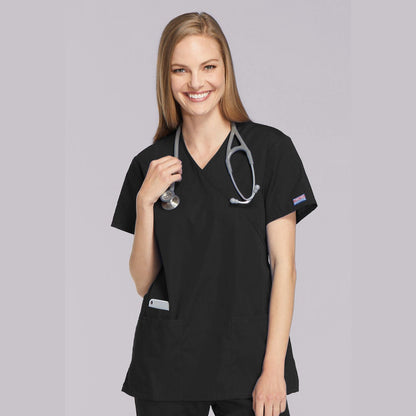 Cherokee WorkWear Women's Mock Wrap Tunic Scrub Top Scrubs Cherokee XS Black 